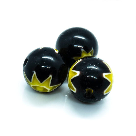 Millefiori Glass Round Bead 10mm Black & yellow - Affordable Jewellery Supplies