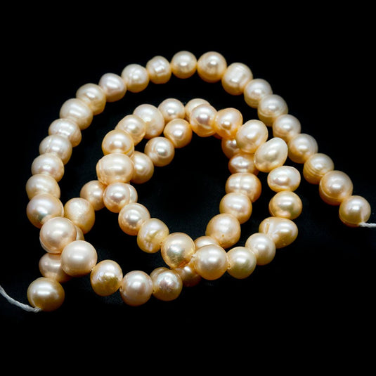 Natural Cultured Freshwater Pearls - Potato 6-6.5mm x 5-7mm Light Apricot - Affordable Jewellery Supplies