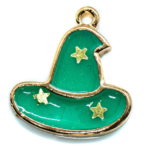 Transparent Enamel Witch Hat Charm 20mm x 18mm Green - Affordable Jewellery Supplies
