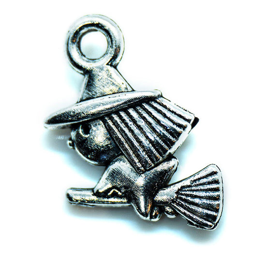 Witch on a Broomstick Charm 15mm x 10mm Antique Silver - Affordable Jewellery Supplies