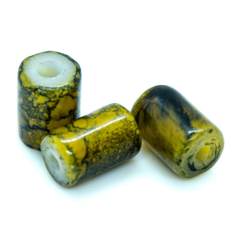 Load image into Gallery viewer, Glass Tubes with Veining 6mm x 4mm Olive - Affordable Jewellery Supplies
