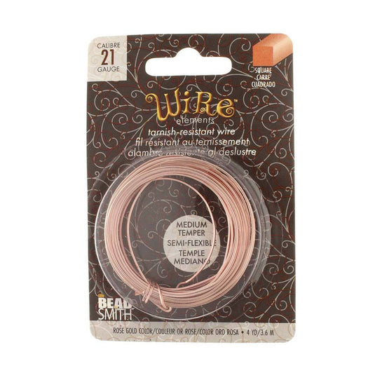 Beadsmith Square Wire 21 Gauge/0.71mm 3.6m Rose Gold - Affordable Jewellery Supplies