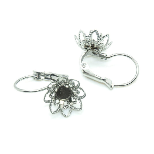 Stainless Steel Leverback Flower Earring Setting 19mm x 11.5mm x 14.5mm Stainless Steel - Affordable Jewellery Supplies