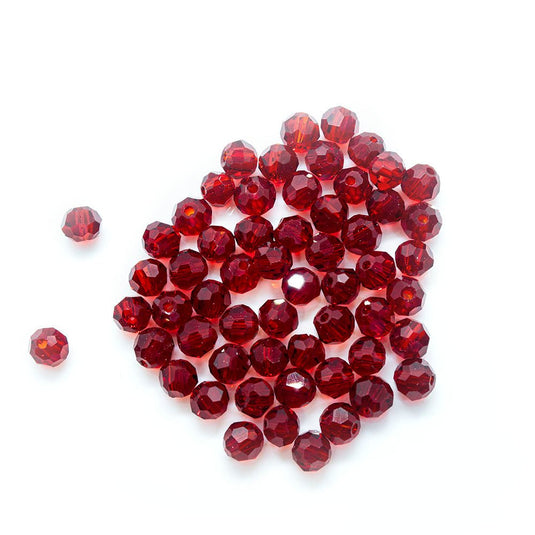 Crystal Glass Faceted Round 4mm Ruby - Affordable Jewellery Supplies