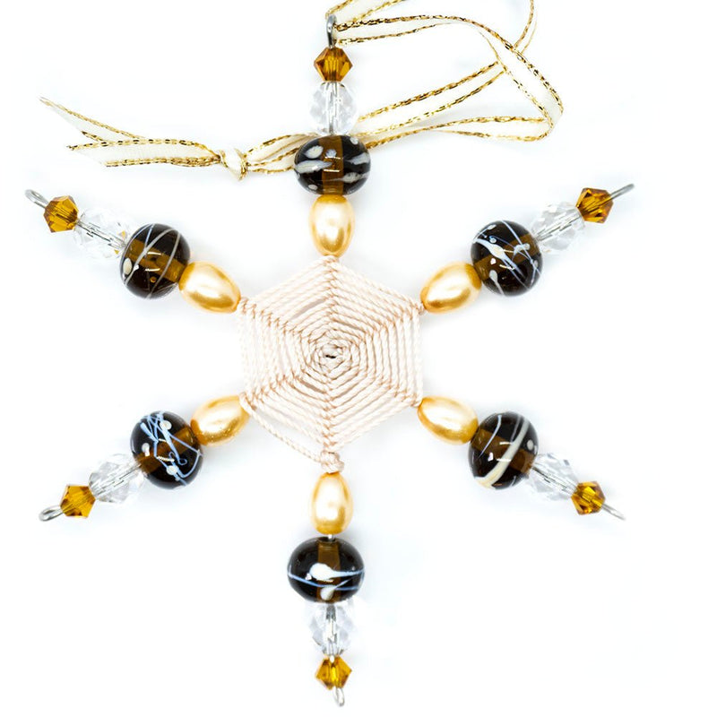 Load image into Gallery viewer, Beaded Christmas Star Ornament 10.5mm Topaz Stripes - Affordable Jewellery Supplies
