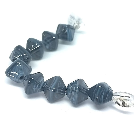 GlaesDesign Handmade Lampwork Glass Diamond Beads 13mm x 13mm Clay & Blue - Affordable Jewellery Supplies