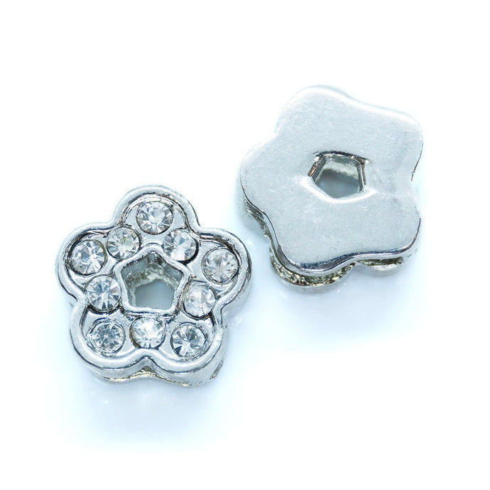 Rhinestone Flower Slide Bead 12mm Silver Flower - Affordable Jewellery Supplies