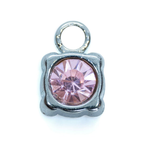 Rhinestone Square Pendant Charm 12mm x 7mm Light Pink - Affordable Jewellery Supplies