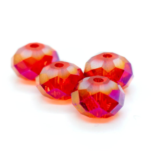 Glass Crystal Faceted Rondelle 8mm x 6mm Red AB - Affordable Jewellery Supplies