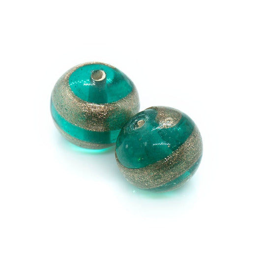 Indian Glass Lampwork Round Bead with Gold Lines 12mm Emerald - Affordable Jewellery Supplies