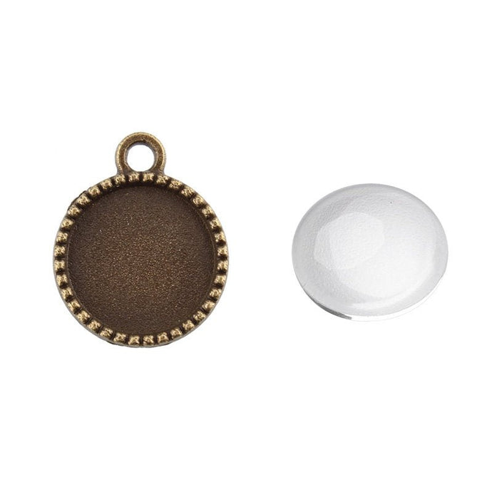 Round Pendant Cabochon Setting with Glass Dome 22mm x 19mm x 3mm Antique Bronze - Affordable Jewellery Supplies