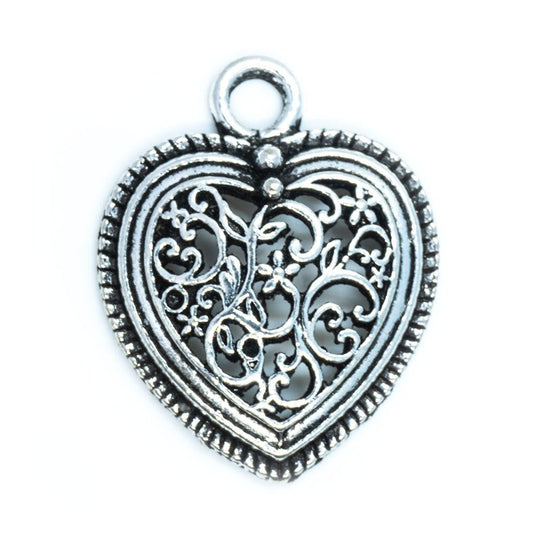 Tibetan Style Filigree Heart Pendant 30mm x 24mm x 4.5mm Antique Silver - Affordable Jewellery Supplies