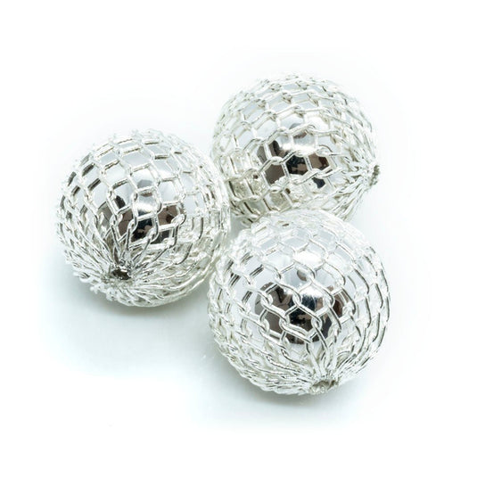 Acrylic And Net Beads 12mm Silver - Affordable Jewellery Supplies