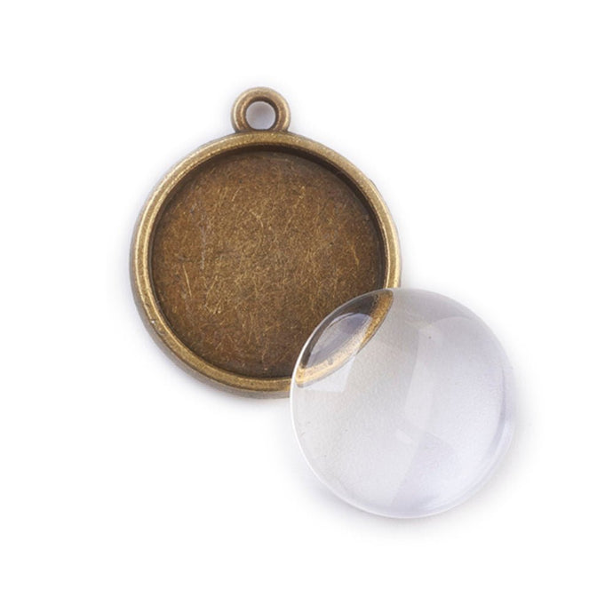 Round Pendant Setting with Glass Dome 20.5mm x 17mm x 2mm Antique Bronze - Affordable Jewellery Supplies