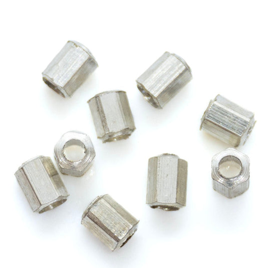 Hexagon Tube Bead 4mm x 2.5mm Silver - Affordable Jewellery Supplies
