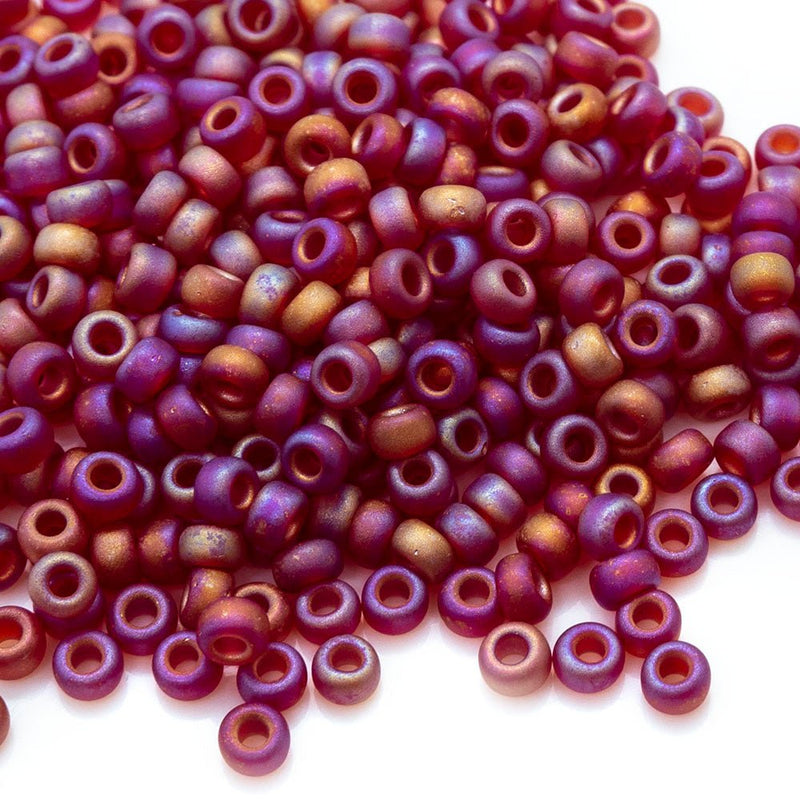 Load image into Gallery viewer, Miyuki Matte Transparent Seed Beads 11/0 Red AB - Affordable Jewellery Supplies
