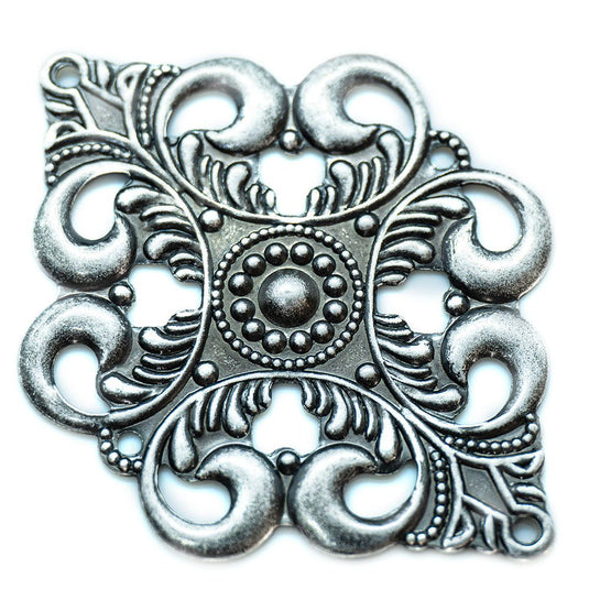 Filigree Diamond Connector with Four Loops 42mm x 30mm Antique Silver - Affordable Jewellery Supplies