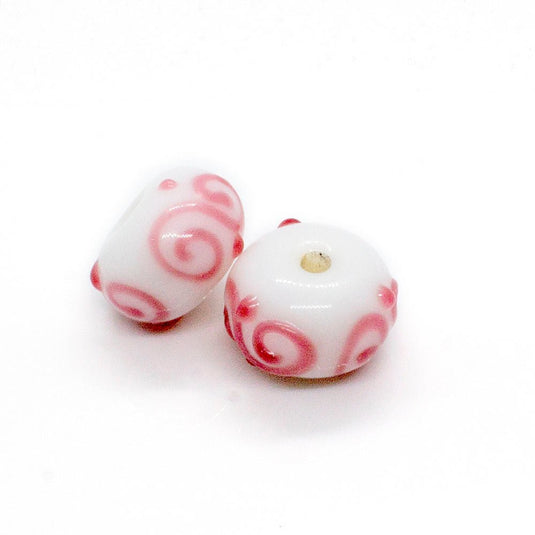 Lampwork Rondelle Beads 13mm x 8mm Pink and White - Affordable Jewellery Supplies