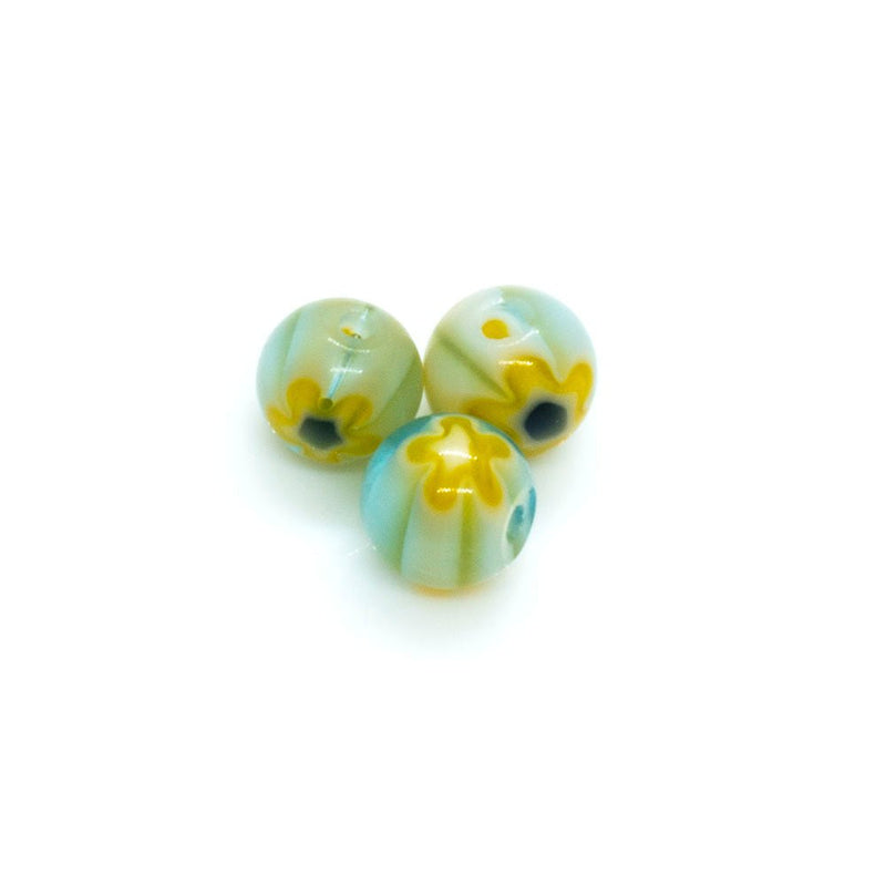 Load image into Gallery viewer, Millefiori Glass Round Bead 4mm Light blue &amp; yellow - Affordable Jewellery Supplies
