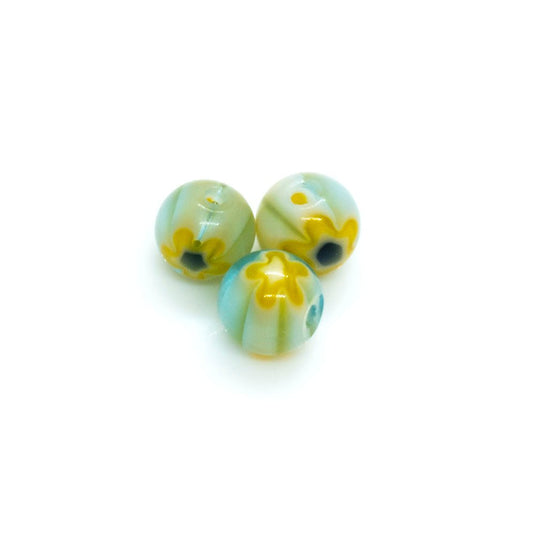 Millefiori Glass Round Bead 4mm Light blue & yellow - Affordable Jewellery Supplies