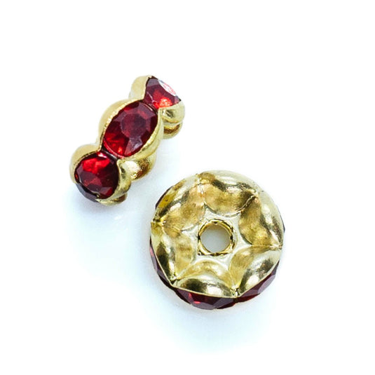 Rhinestone Rondelle Beads Round 8mm Red on Gold - Affordable Jewellery Supplies