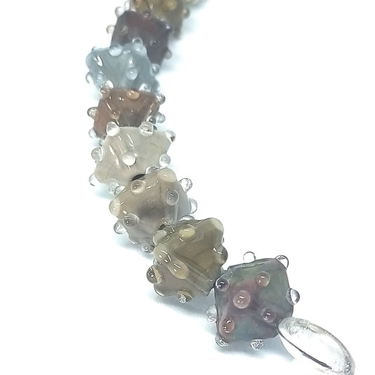GlaesDesign Handmade Lampwork Glass Diamond Beads 13mm x 13mm Brown & Grey - Affordable Jewellery Supplies