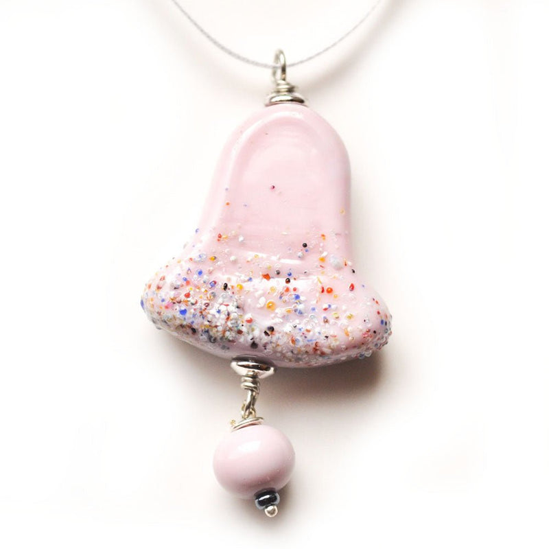 Load image into Gallery viewer, Lampwork Christmas Bell Ornament 52mm x 32mm Pink Sprinkles - Affordable Jewellery Supplies
