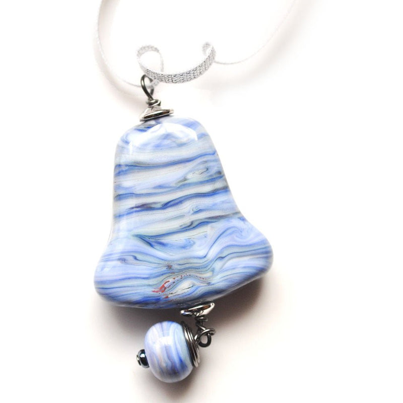 Load image into Gallery viewer, Lampwork Christmas Bell Ornament 52mm x 32mm Grey Blue - Affordable Jewellery Supplies
