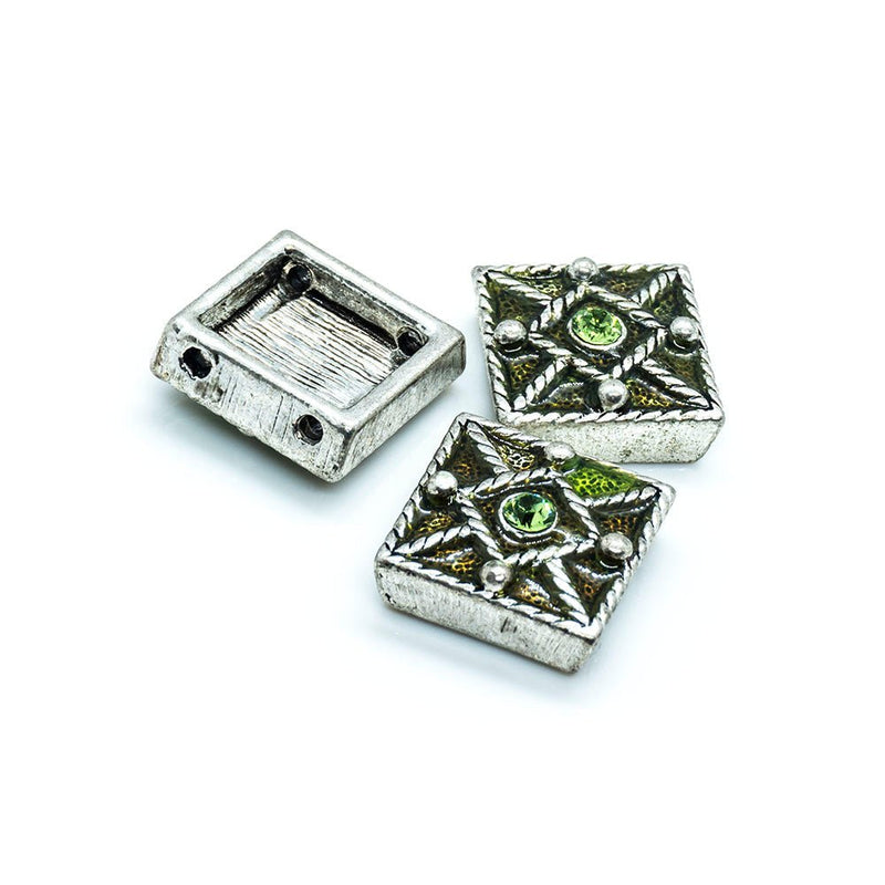 Load image into Gallery viewer, Spacer Bead with Swarovski Square 11mm x 11mm Peridot &amp; green - Affordable Jewellery Supplies
