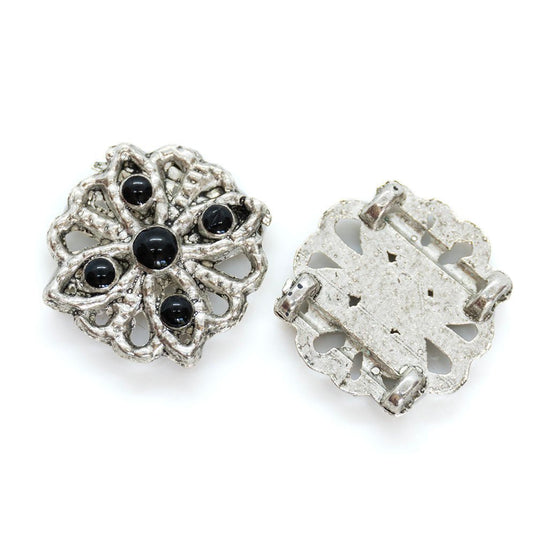 Metal 4 Holed Spacer Bead With Black Bead Accents 15mm x 4mm Antique Silver - Affordable Jewellery Supplies