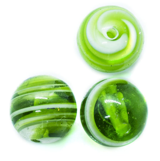 Millefiori Glass Round Bead 10mm Green & White Swirls - Affordable Jewellery Supplies