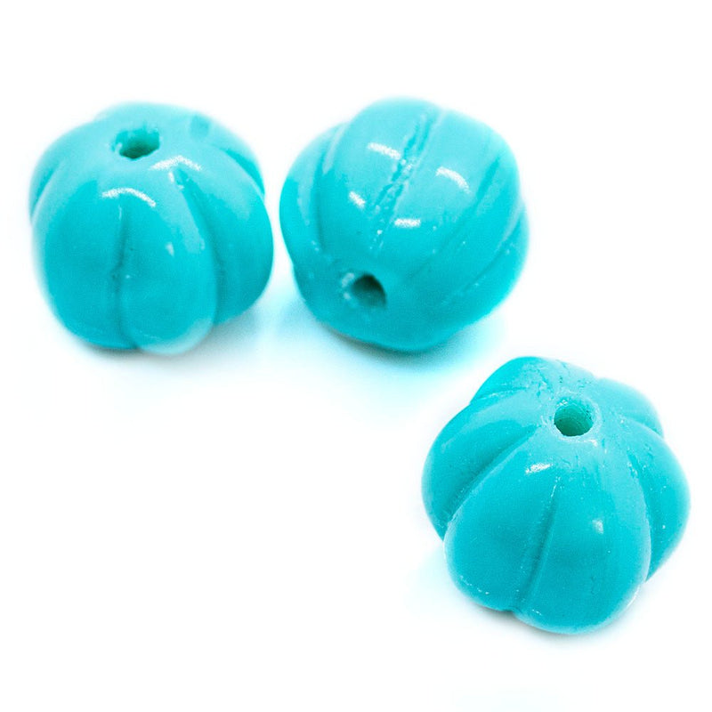 Load image into Gallery viewer, Czech Glass Pressed Pumpkin Shaped Bead 8mm Turquoise - Affordable Jewellery Supplies
