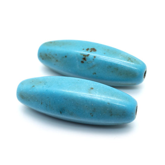 Magnesite (dyed/stabilised) 6-Sided Oval 25mm x 8mm Turquoise - Affordable Jewellery Supplies
