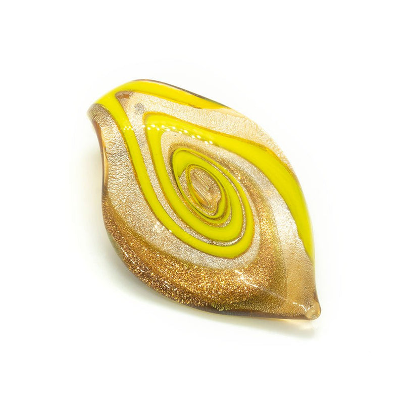 Load image into Gallery viewer, Murano Lampwork Pendant - Tongue Swirl 64mm x 36mm Topaz/Lime - Affordable Jewellery Supplies
