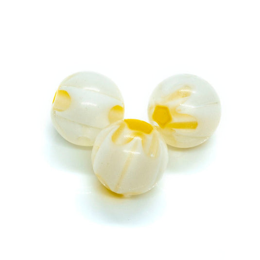 Millefiori Glass Round Bead 8mm White & yellow - Affordable Jewellery Supplies