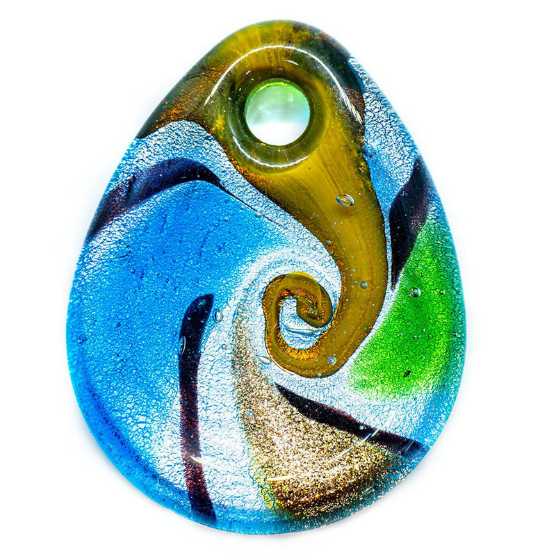 Load image into Gallery viewer, Murano Glass Teardrop 41mm x 33mm x 6mm Aqua/Green - Affordable Jewellery Supplies
