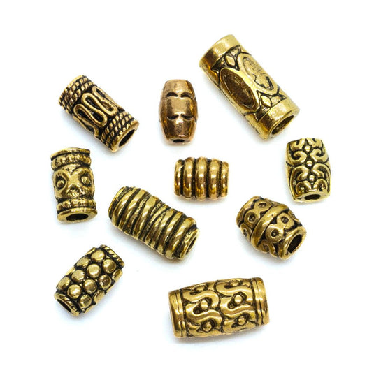 Metal Tube Bead Mix 12mm - 7mm Antique Gold - Affordable Jewellery Supplies