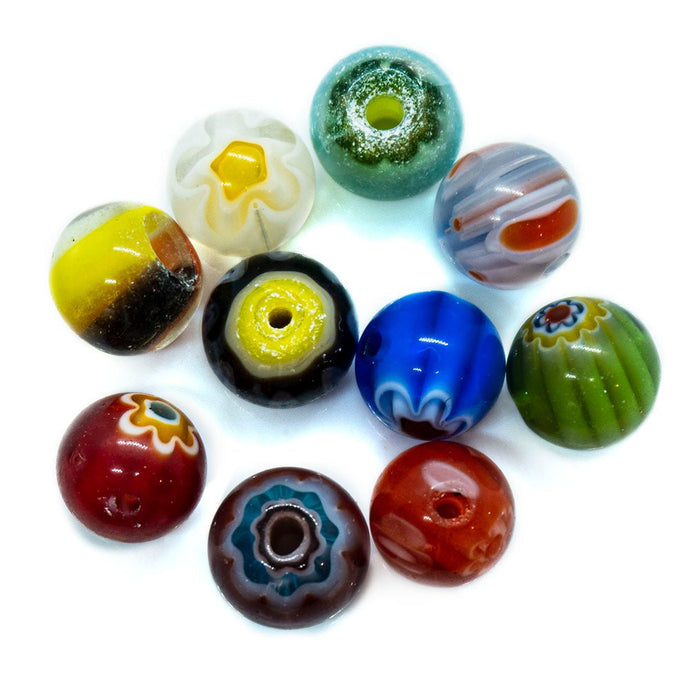 Millefiori Glass Round Bead 8mm Blue & yellow - Affordable Jewellery Supplies