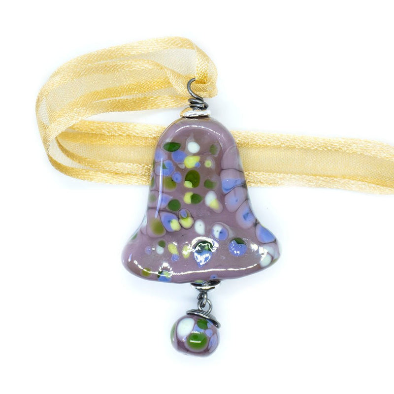 Load image into Gallery viewer, Lampwork Christmas Bell Ornament 52mm x 32mm Mauve - Affordable Jewellery Supplies
