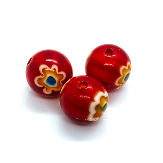 Millefiori Glass Round Bead 8mm Red & yellow - Affordable Jewellery Supplies