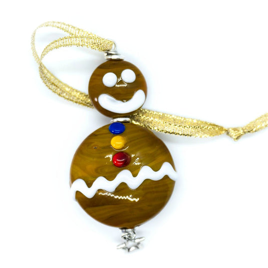 Lampwork Gingerbread Man Christmas Ornament 70mm x 35mm Brown - Affordable Jewellery Supplies