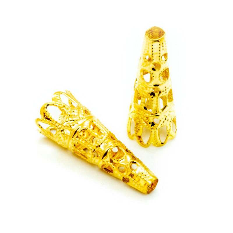 Load image into Gallery viewer, Bead Caps Cone 23mm x 9mm Gold Plated - Affordable Jewellery Supplies
