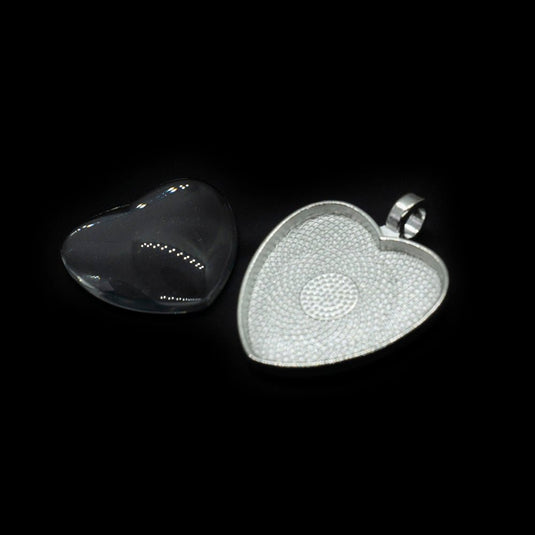 Heart Cabochon Pendant Setting 34mm x 27mm Silver - Affordable Jewellery Supplies