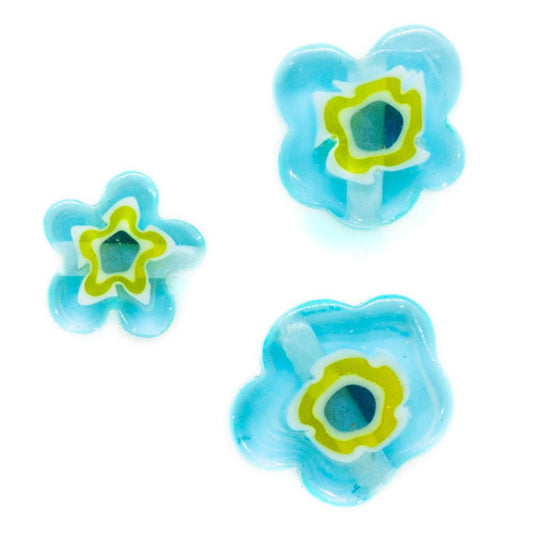 Millefiori Glass Flower Bead Mixed Sizes 5-9mm Aqua - Affordable Jewellery Supplies