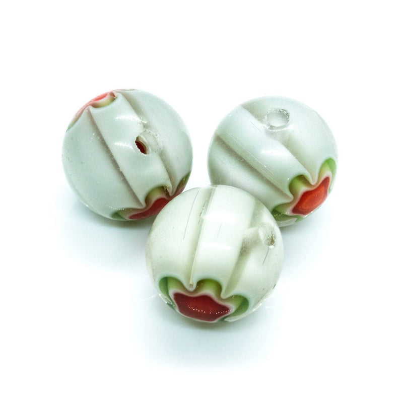 Load image into Gallery viewer, Millefiori Glass Round Bead 10mm Ivory / Orange / Green - Affordable Jewellery Supplies
