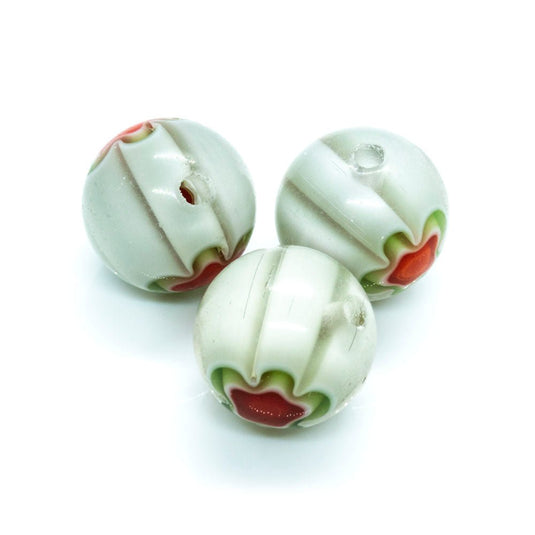 Millefiori Glass Round Bead 10mm Ivory / Orange / Green - Affordable Jewellery Supplies