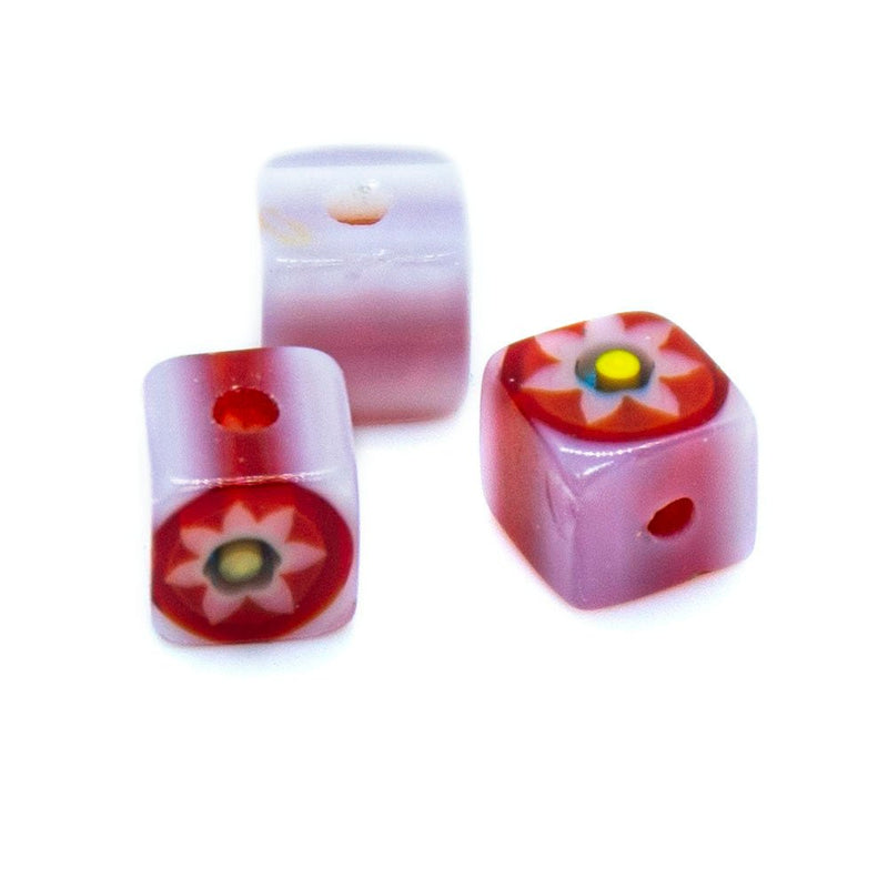 Load image into Gallery viewer, Millefiori Glass Cube 4mm x 4mm x 4mm Red - Affordable Jewellery Supplies
