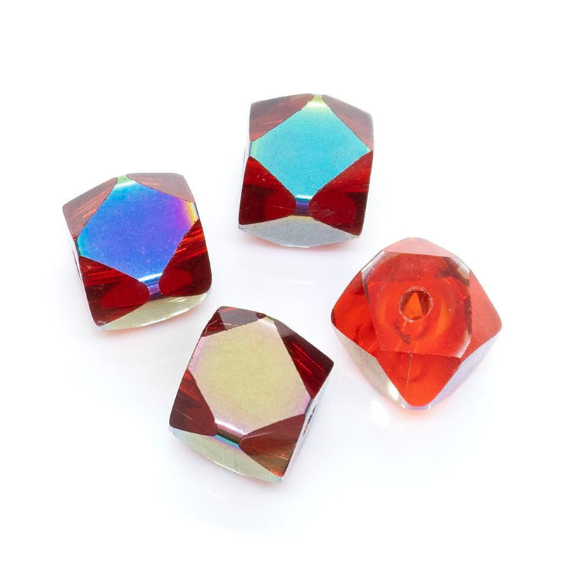 Load image into Gallery viewer, Faceted Cube Bead with AB Finish 8mm Red AB - Affordable Jewellery Supplies
