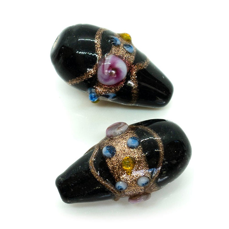 Load image into Gallery viewer, Indian Glass Lampwork Teardrop 24mm x 12mm Black - Affordable Jewellery Supplies
