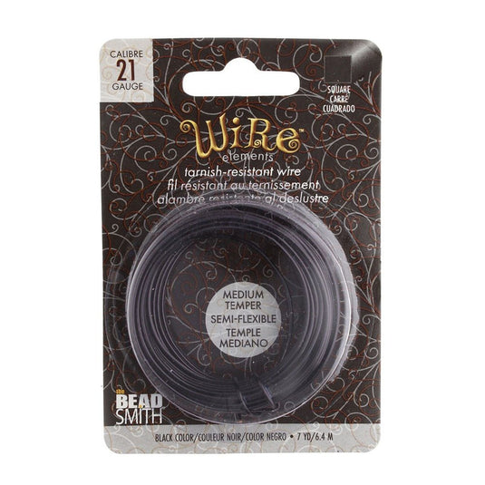Beadsmith Square Wire 21 Gauge/0.71mm 6.4m Black - Affordable Jewellery Supplies
